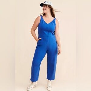 Loup Vibrant Blue Sleveless straight cut Jumpsuit size 1X side pockets cotton